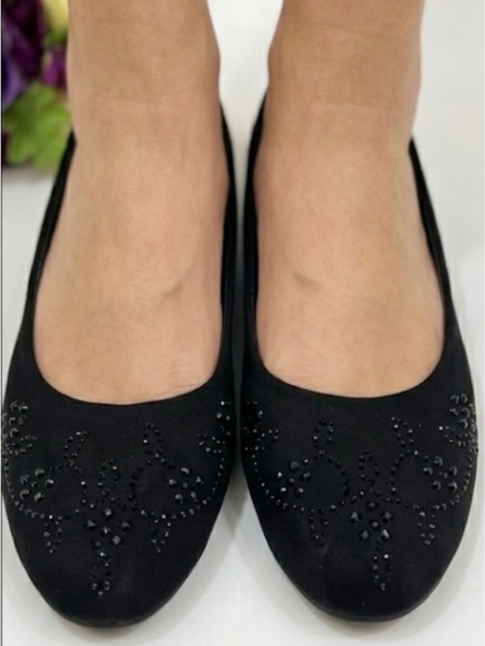 BLACK RIVET JENNA FLATS-RHINESTONES